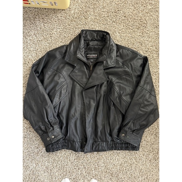 Wilson Leather Black Jacket Moto Motorcycle Bomber Men's Size Big